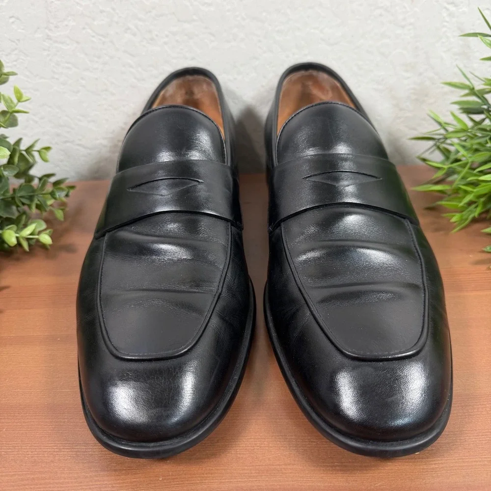 Salvatore Ferragamo Mens Penny Loafers Black Leather Slip On Shoes Size 10 EE